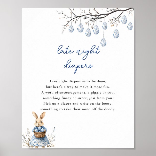 Easter Chinoiserie Baby Shower Late Night Diapers Poster (Front)