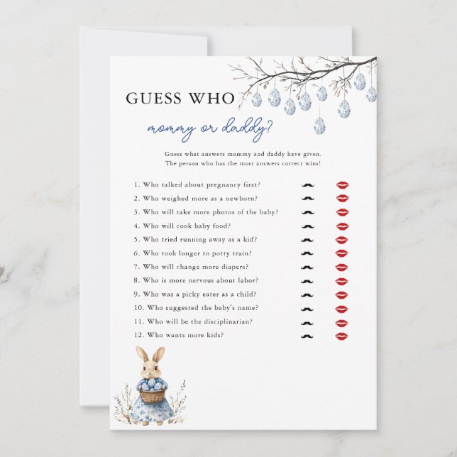 Easter Chinoiserie Guess Who Baby Shower Game Card (Front)