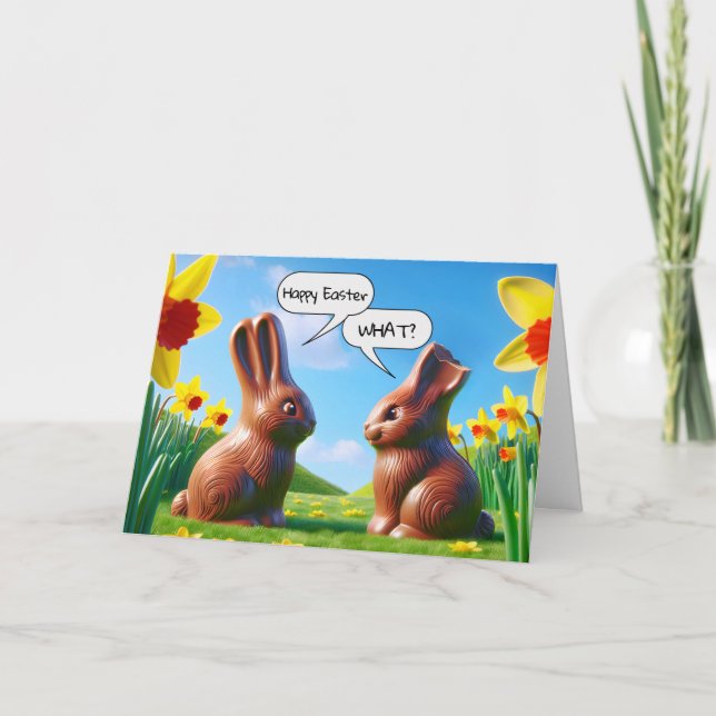 Easter Chocolate Bunnies Humor Holiday Card (Front)