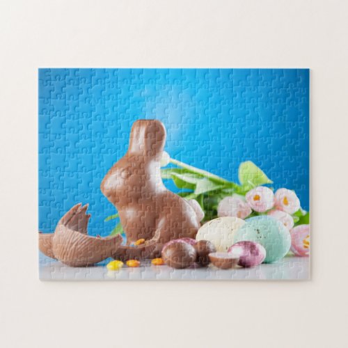 Easter Chocolate Bunny  Tulips Jigsaw Puzzle