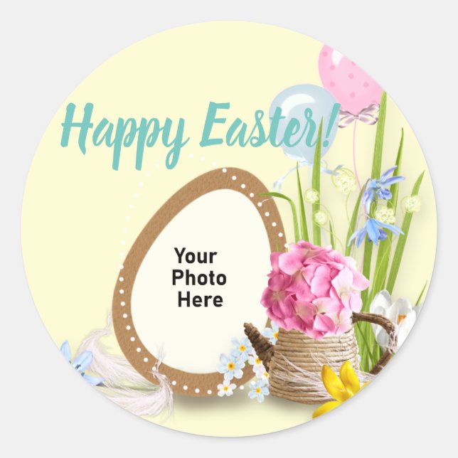 Easter Chocolate Egg & Balloons Photo Classic Round Sticker (Front)