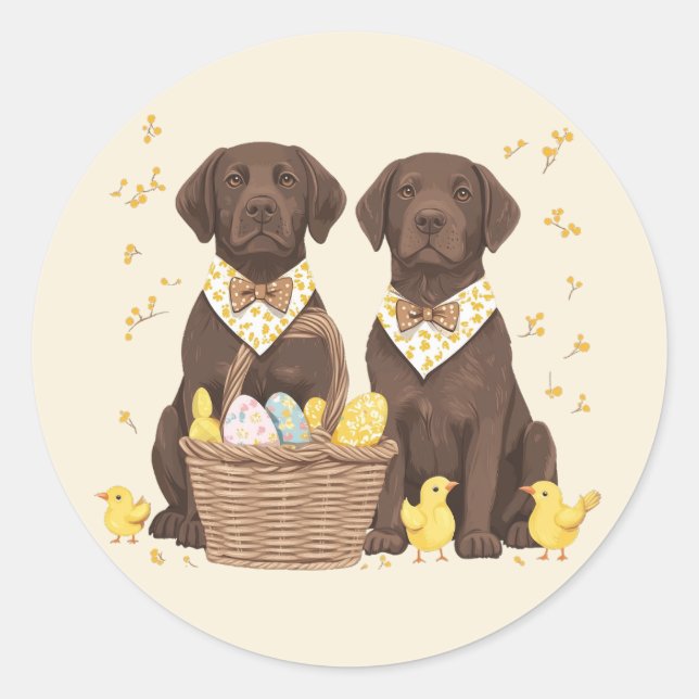 Easter Chocolate Labrador Retriever Dogs Classic Round Sticker (Front)