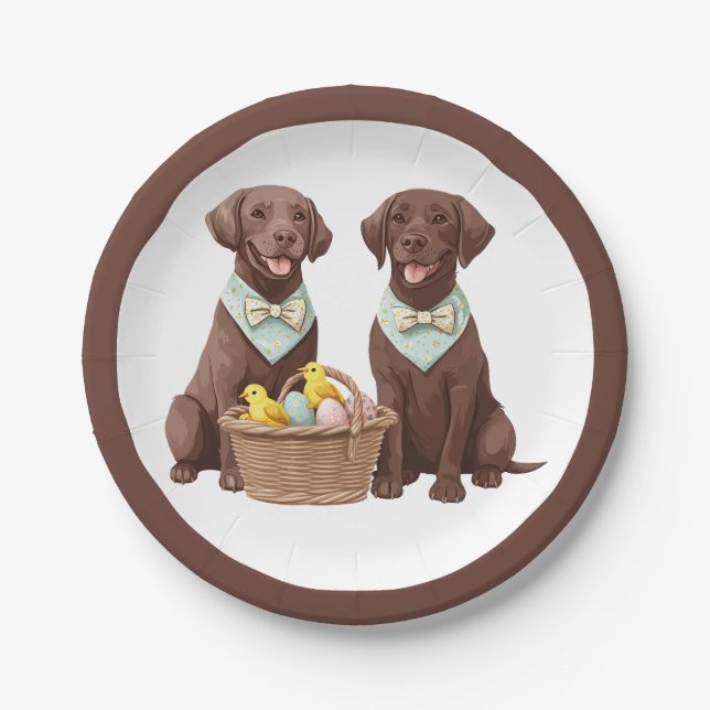 Easter Chocolate Labrador Retriever Dogs Paper Plates (Front)