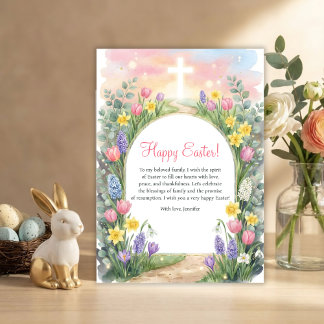 Easter Christian Blessings Cross Spring Flowers Holiday Card