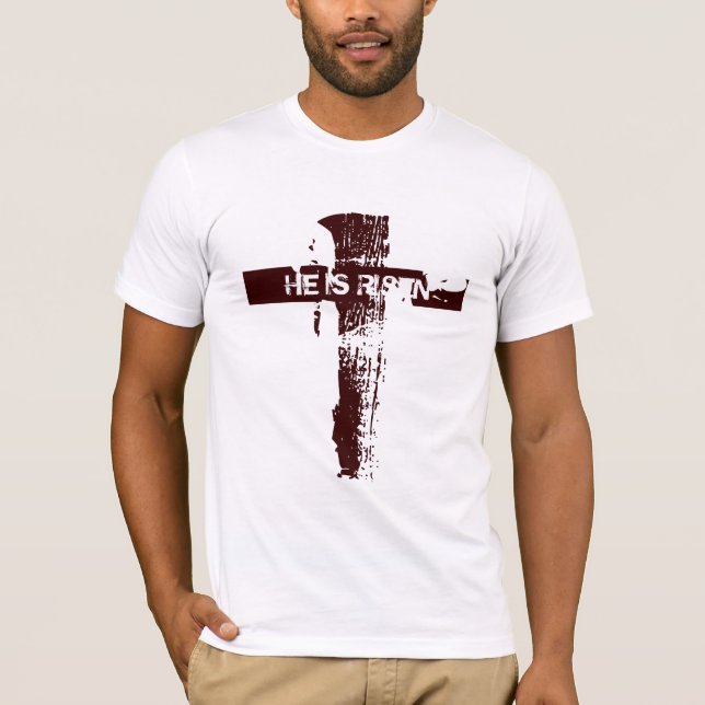 Easter Christian Cross HE IS RISEN T-Shirt (Front)