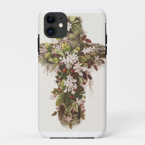 Easter Christian Cross of Flowers Cut Out iPhone 11 Case