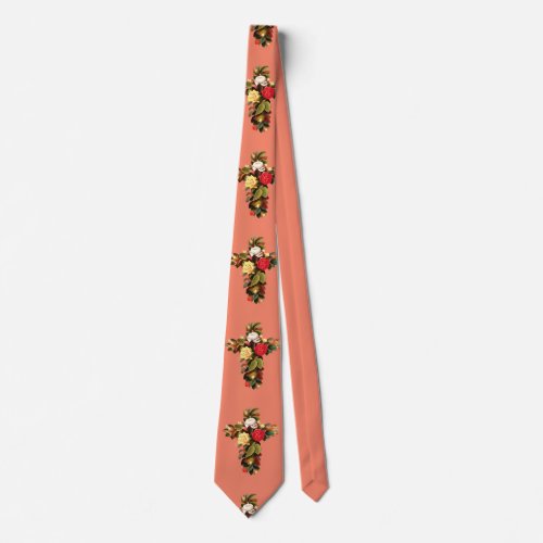 Easter Christian Cross Of Roses Cut Out Neck Tie