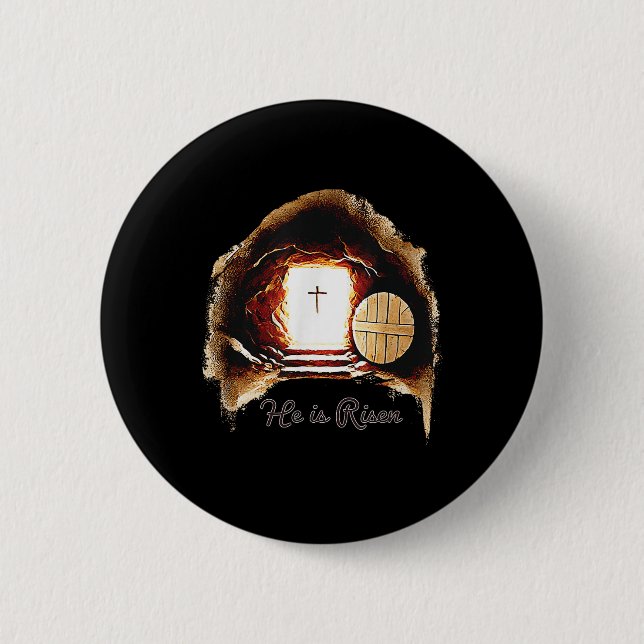 Easter Christian He Is Risen Jesus Empty Tomb Men  Button (Front)