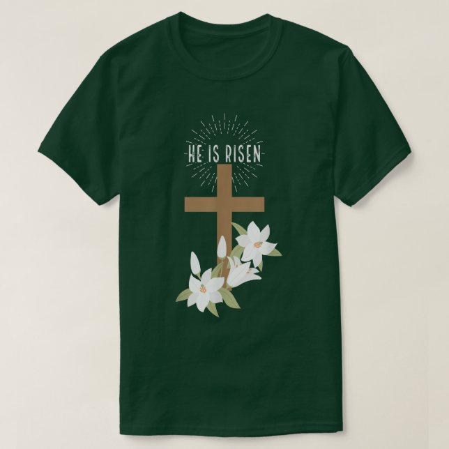 Easter Christian He is Risen Jesus Happy Cross Flo T-Shirt (Design Front)