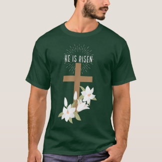 Easter Christian He is Risen Jesus Happy Cross Flo T-Shirt