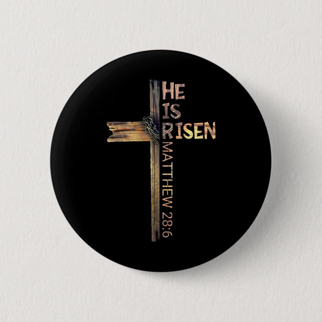 Easter Christian He Is Risen Sun Resurrection Men  Button (Front)