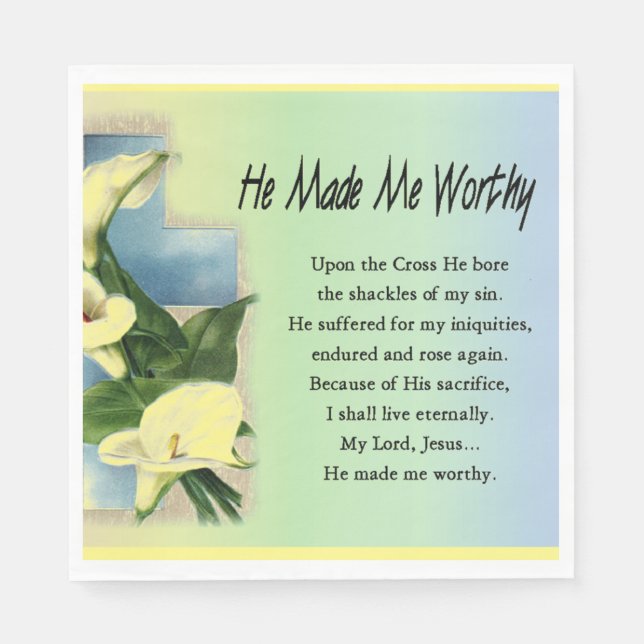 Easter Christian He Made Me Worthy Square Sticker Napkins (Front)