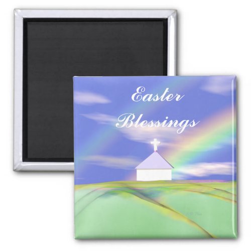 Easter Church and Rainbow Magnet