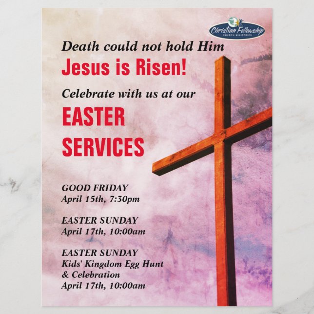 EASTER CHURCH SERVICES | Jesus is Risen Invitation Flyer (Front)