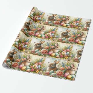 Easter Collage Bunny Rabbit Wrapping Paper