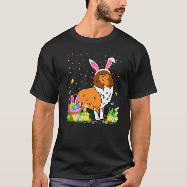 Easter Collie Dog Bunny Egg Hunting Collie Easter  T-Shirt (Front)