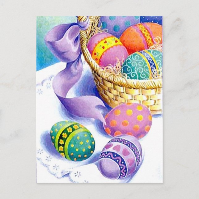 Easter color eggs holiday postcard (Front)