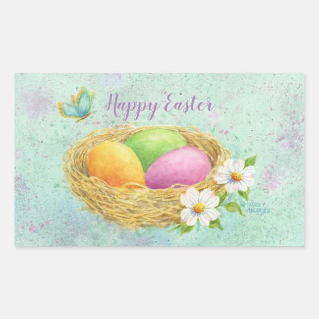 Easter Colored Eggs in Nest Stickers (Front)