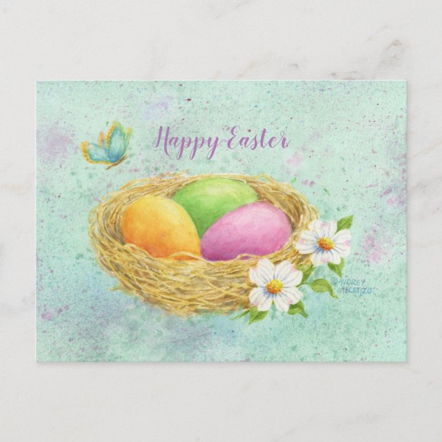 Easter Colored Eggs Nest Postcard (Front)
