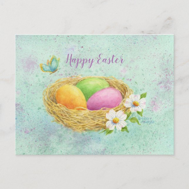 Easter Colored Eggs Nest Postcard (Front)