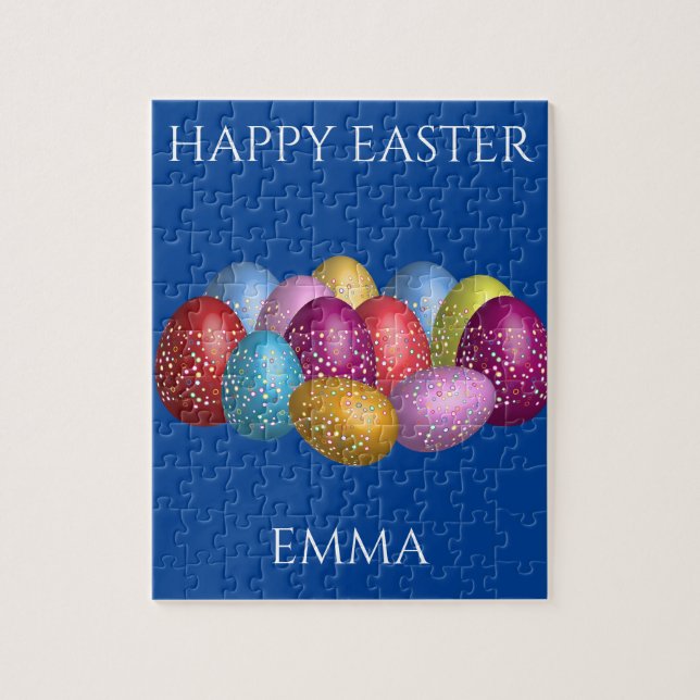 Easter colored eggs puzzle with Child's name. (Vertical)