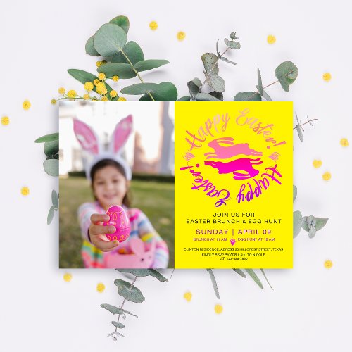Easter Colorful Brunch Egg Hunt Bunny Photo  Invitation