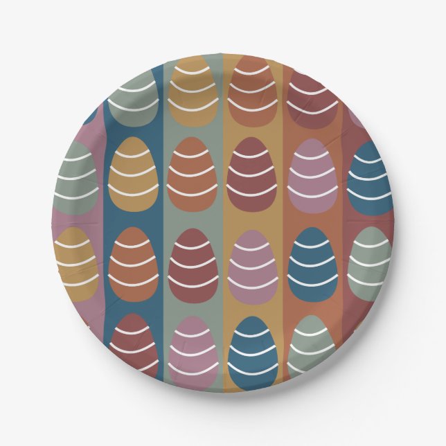 Easter Colorful Easter Eggs Stripes Happy Easter  Paper Plates (Front)