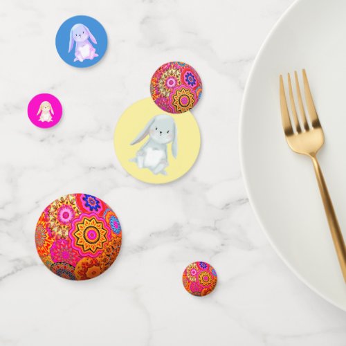 Easter Colorful Egg Pattern Cute Bunnies Table Confetti