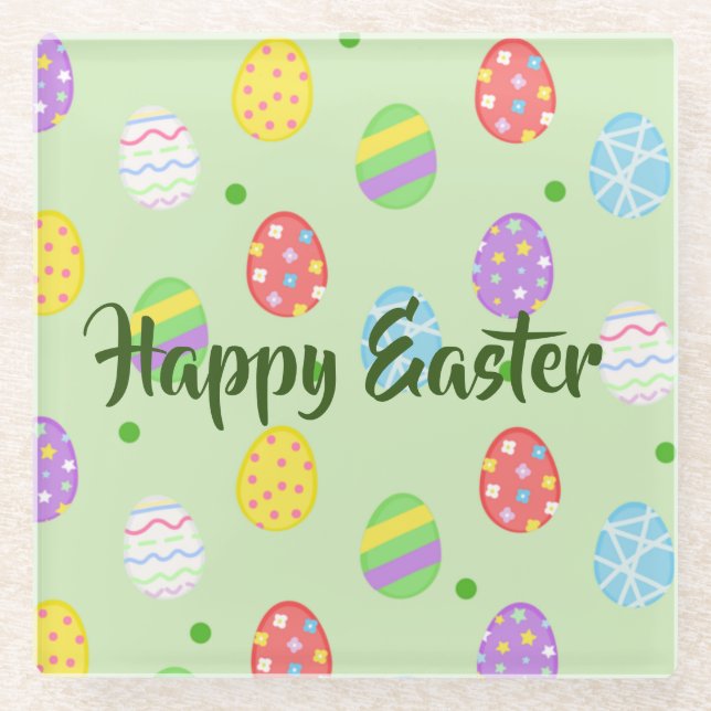 Easter colorful Eggs Festive  Glass Coaster (Front)