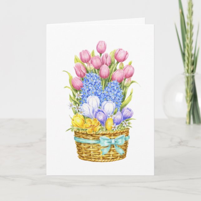 Easter Colorful Floral Basket Spring Joy Card (Front)