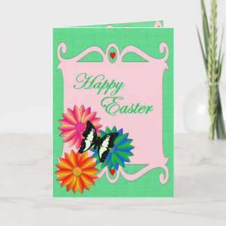 Easter Colorful Flowers and Butterfly Holiday Card