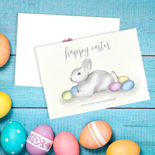 Easter Colorful Pastel Watercolor Bunny  Holiday Card