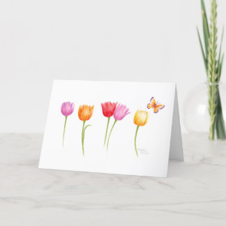 Easter Colorful Tulips Butterfly Spring Blessings Card