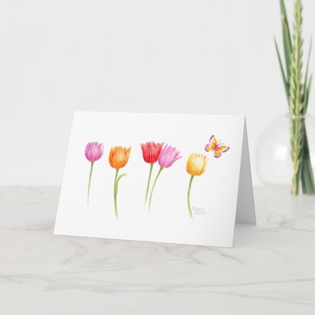 Easter Colorful Tulips Butterfly Spring Blessings Card (Front)
