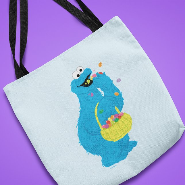 Easter Cookie Monster Tote Bag (Tote bag on table)