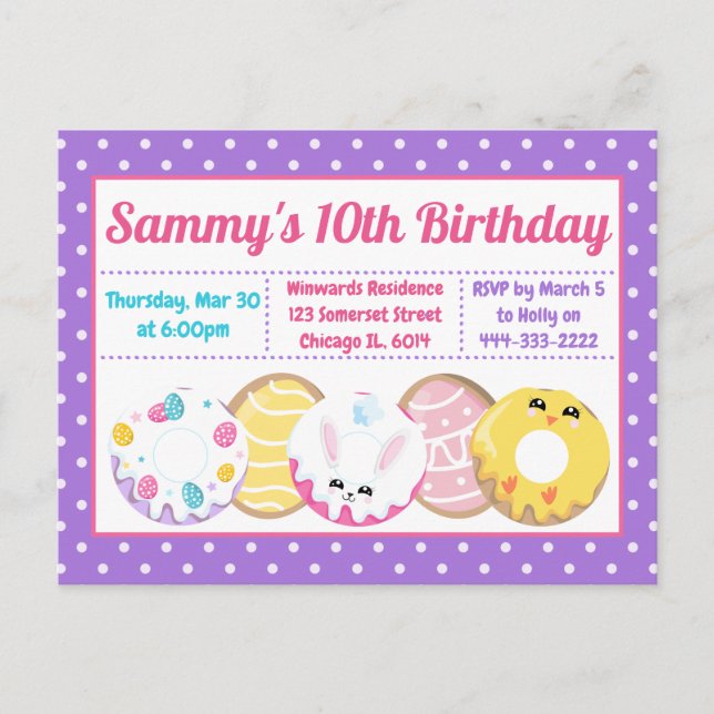 Easter Cookies Donuts and Sweets Birthday Party In Postcard (Front)