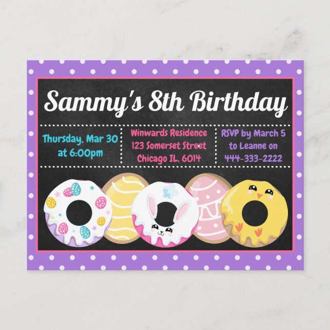 Easter Cookies Donuts and Sweets Birthday Party Postcard (Front)
