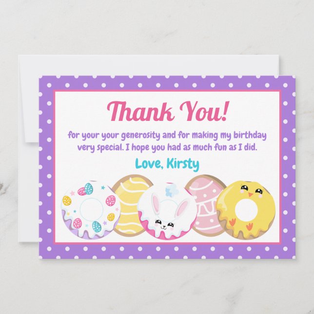 Easter Cookies Donuts and Sweets Birthday Party Thank You Card (Front)