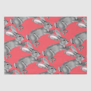 Easter Coral Gray Bunny Rabbit Animal Pattern Tissue Paper
