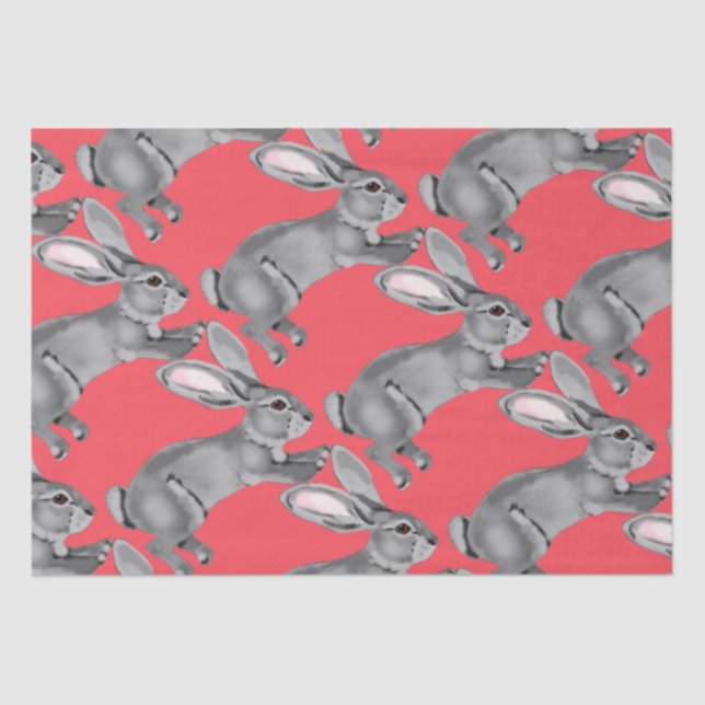 Easter Coral Gray Bunny Rabbit Animal Pattern Tissue Paper (Front)