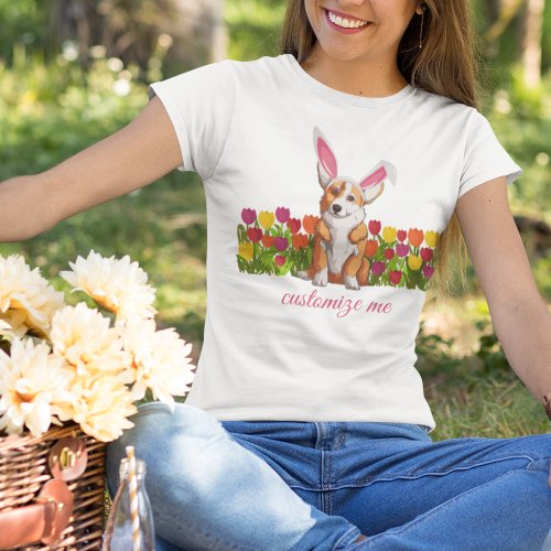 Easter Corgi Bunny Ears Flowers Cute Custom T_Shirt