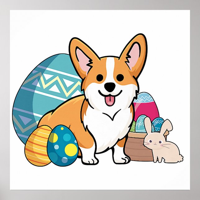 Easter Corgi Dog Cute Cartoon Style Easter Eggs, B Poster (Front)