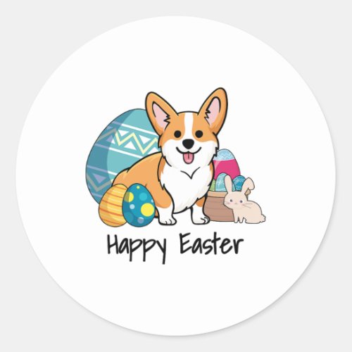 Easter Corgi Dog Happy Easter  Classic Round Sticker