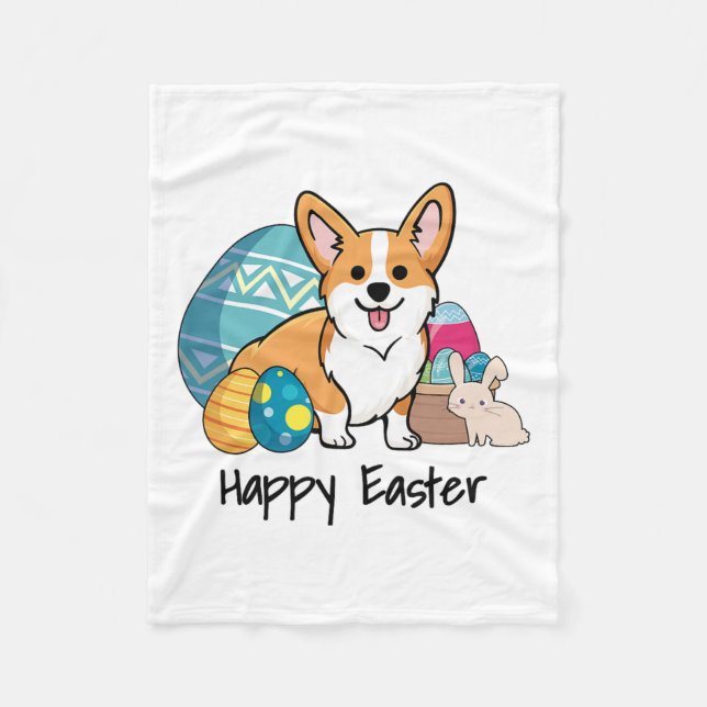 Easter Corgi Dog Happy Easter  Fleece Blanket (Front)