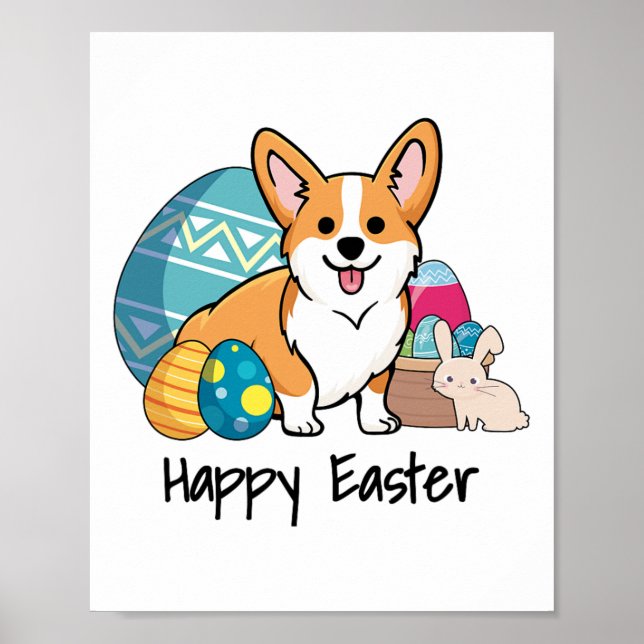 Easter Corgi Dog Happy Easter  Poster (Front)