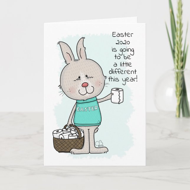 Easter Covid 19-Easter Bunny with Toilet Paper Card (Front)