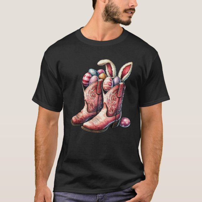 Easter Cowboy Boots Vintage Eggs Retro  T-Shirt (Front)