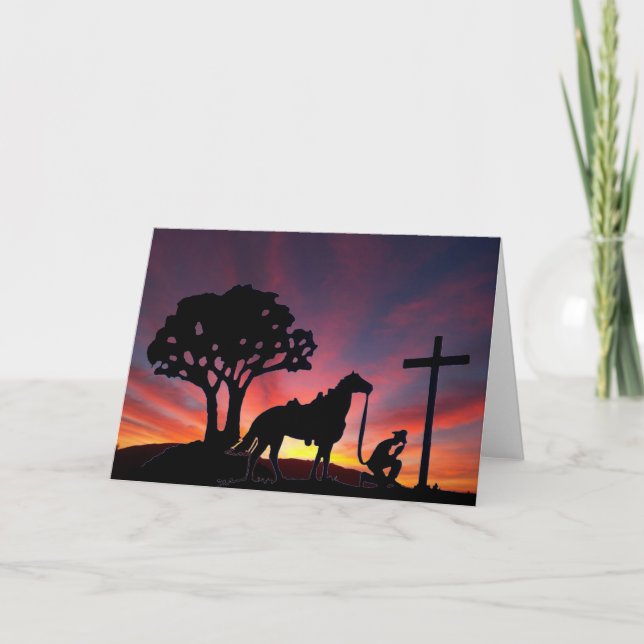 Easter Cowboy with horse at foot of the cross Card (Front)