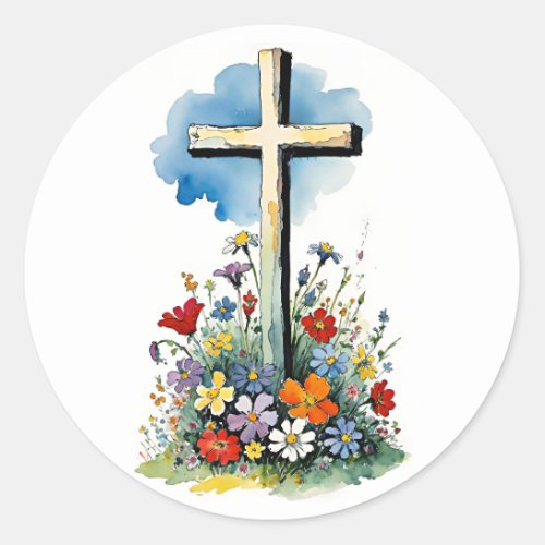 Easter Cross art AI generated Classic Round Sticker