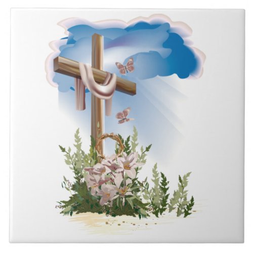 Easter Cross background Ceramic Tile